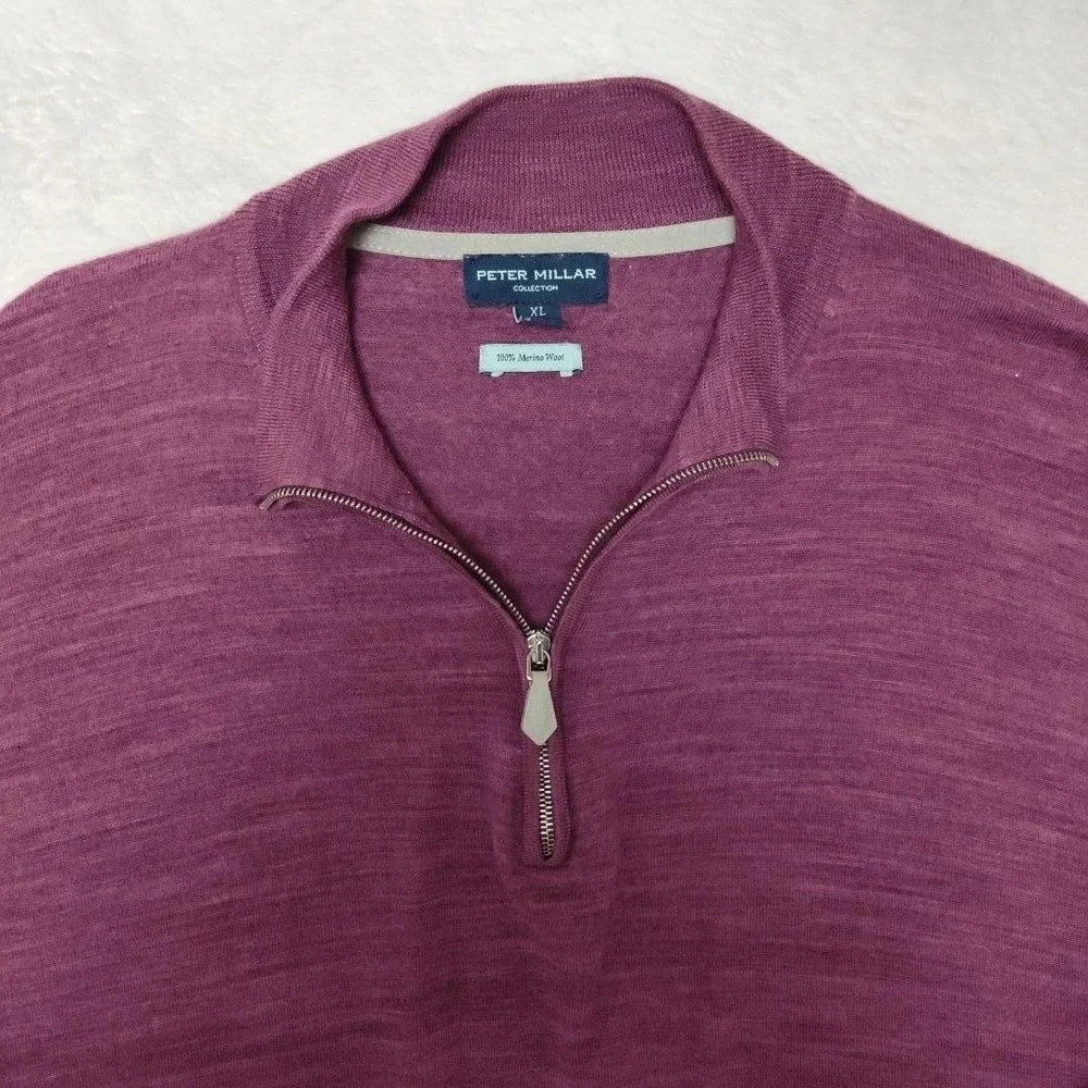 Peter Millar Sweater Mens XL Purple 1/4 Zip Mock Neck Tight-Knit Italy Golf HOLE